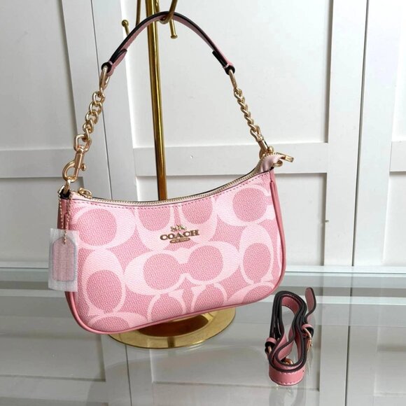 COACH CAL51 Teri Shoulder Bag Signature Canvas Powder Pink Outlet Product - Picture 1 of 7